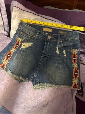 STS Blue Embroidered Dark Blue Denim Cutoff Shorts